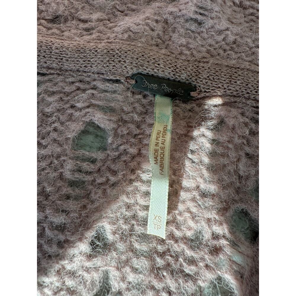 Free People Alpaca Blend Lemon Drop Hooded Pointelle-Knit Dusty Rose Cardigan XS - Picture 3 of 10